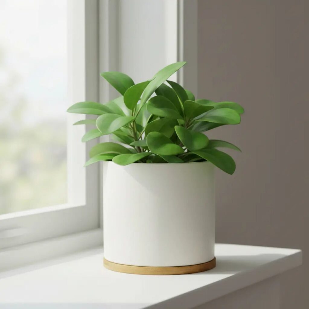 Macetero de Cerámica Nórdico con Base de Bambú 15,5 cm