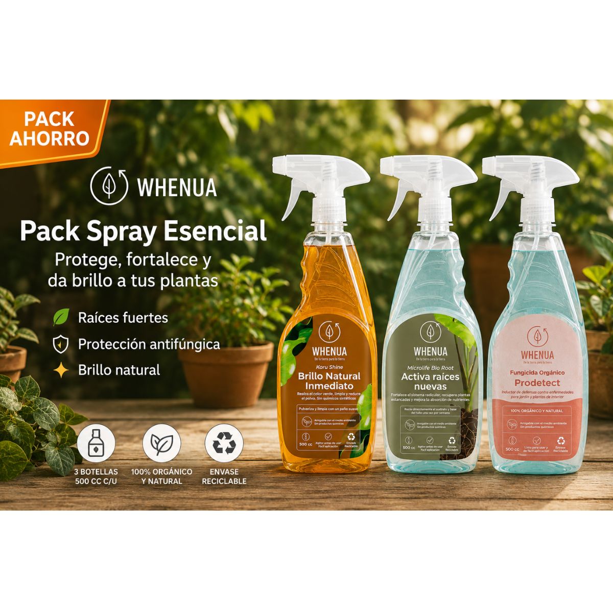 Pack Spray Esencial Plantas — Fertilizante, Recuperador y Brillo