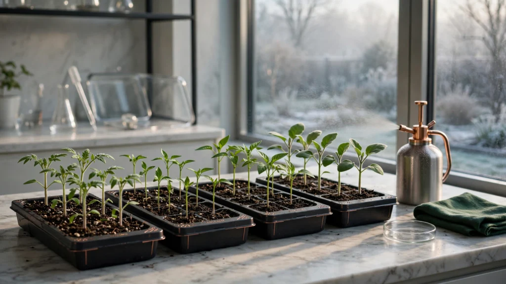 Almácigo protegido de tomates, ajíes, pimientos y berenjenas